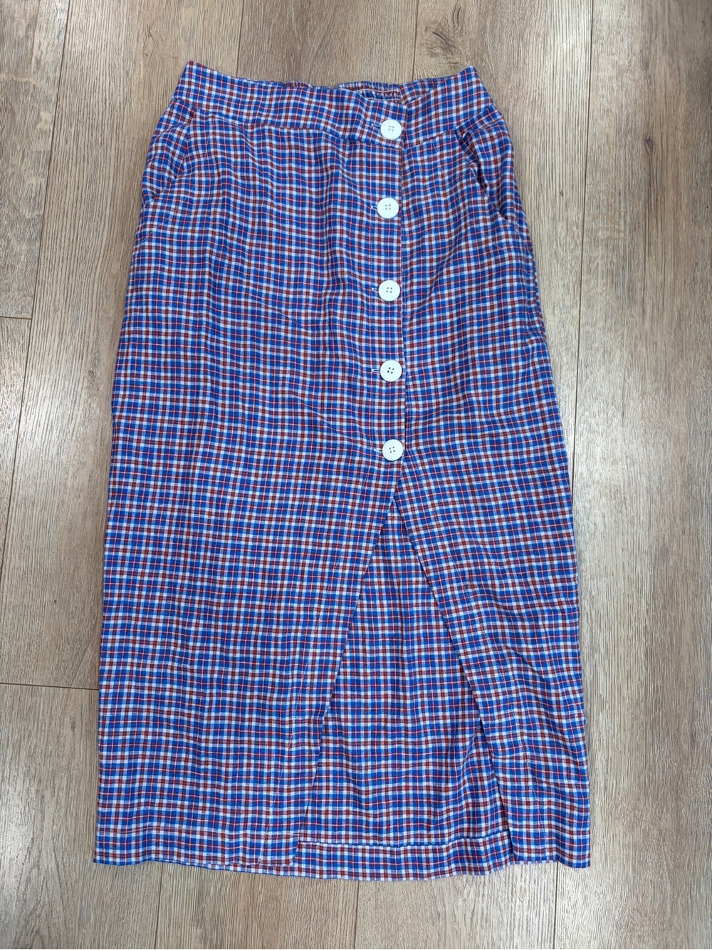 Urban Outfitters Plaid Linen Blend Button Front Midi Skirt Size Medium